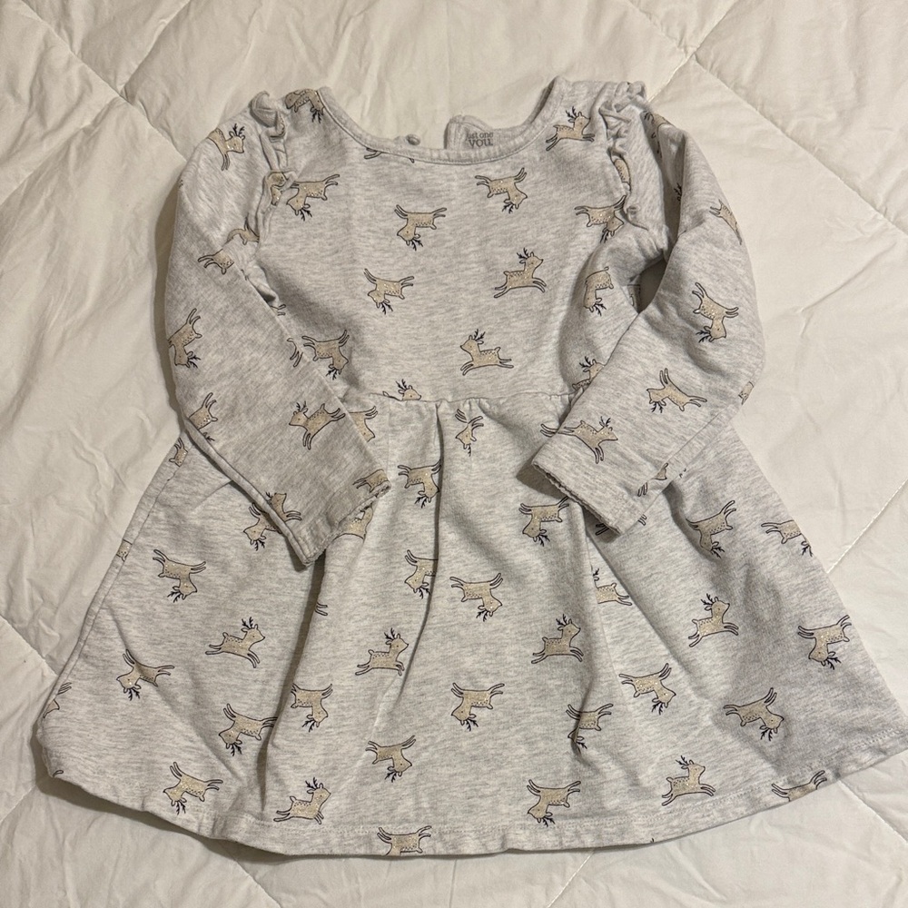 Carters Gray Long Sleeve Dress with sparkly reindeer Print